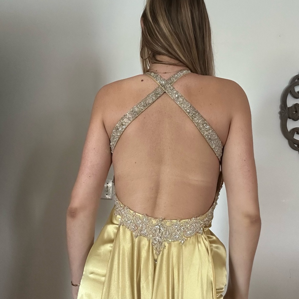 Xcite Prom Backless Gold Dress - Picture 2 of 11